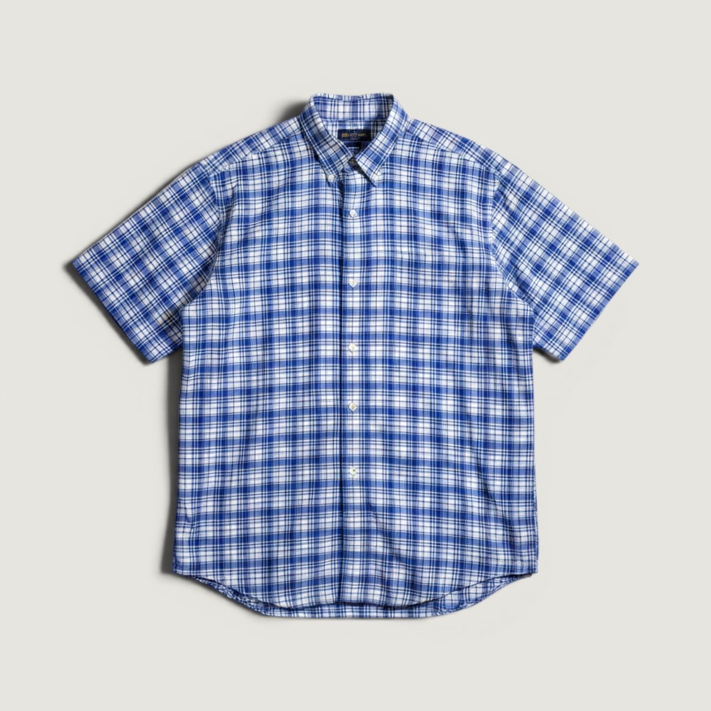 Pendleton Mens XL Short Sleeve Plaid Button Down Shirt Blue White 100% Cotton